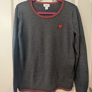 Old Navy Gray Crewneck Sweater with Red Heart Accent